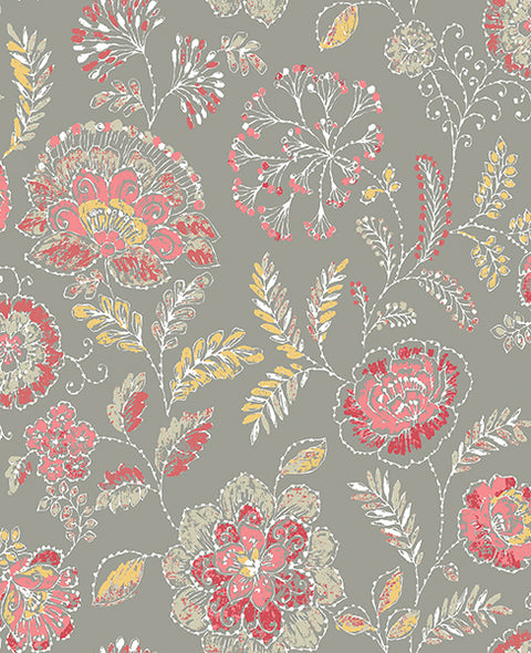 2744-24108 Tropez Coral Jacobean Wallpaper