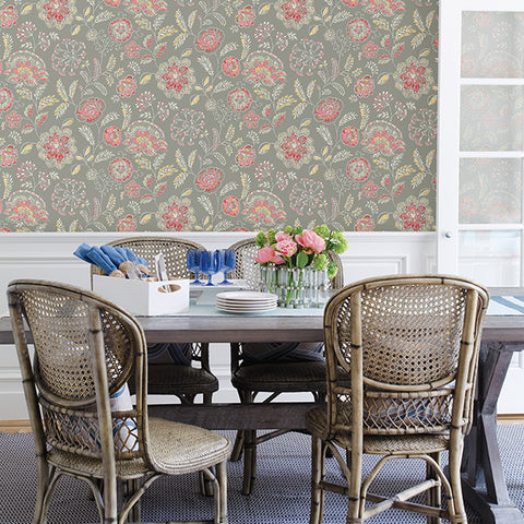 2744-24108 Tropez Coral Jacobean Wallpaper