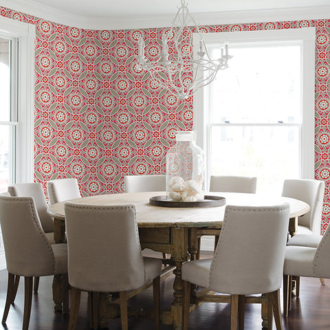 2744-24113 Maya Pink Medallion Wallpaper