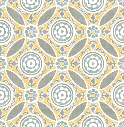 2744-24114 Maya Yellow Medallion Wallpaper
