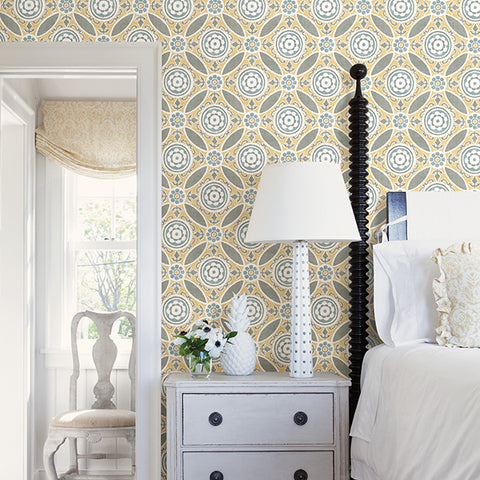 2744-24114 Maya Yellow Medallion Wallpaper