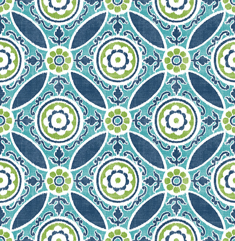 2744-24115 Maya Teal Medallion Wallpaper