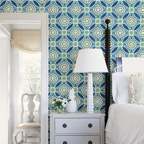 2744-24115 Maya Teal Medallion Wallpaper