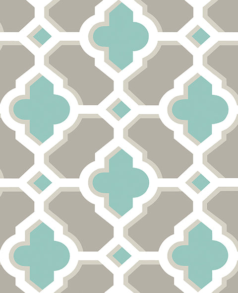 2744-24123 Lido Turquoise Quatrefoil Wallpaper