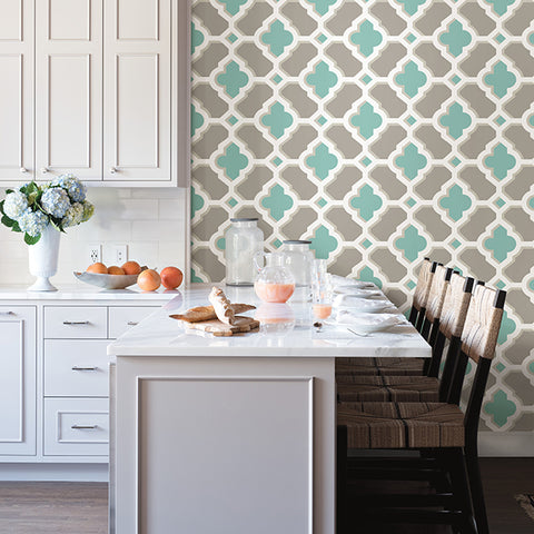 2744-24123 Lido Turquoise Quatrefoil Wallpaper