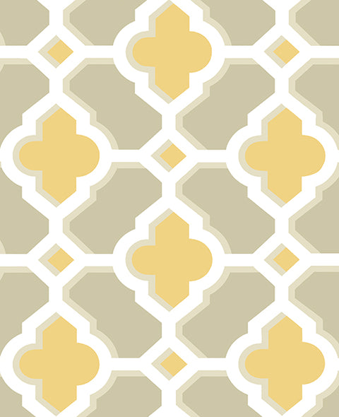 2744-24124 Lido Mustard Quatrefoil Wallpaper