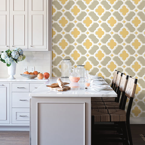 2744-24124 Lido Mustard Quatrefoil Wallpaper