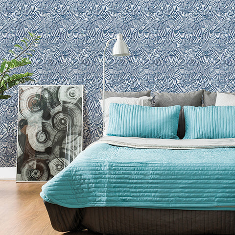 2744-24132 Mare Navy Wave Wallpaper