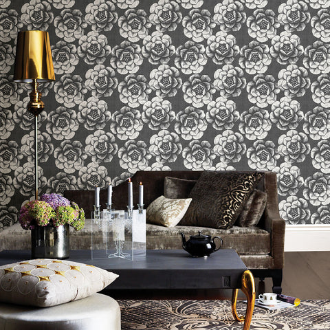 2763-24206 Fanciful Black Floral Wallpaper