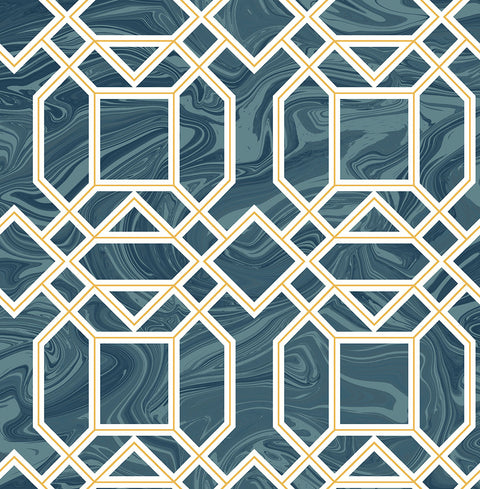 2763-24222 Daphne Blue Trellis Wallpaper