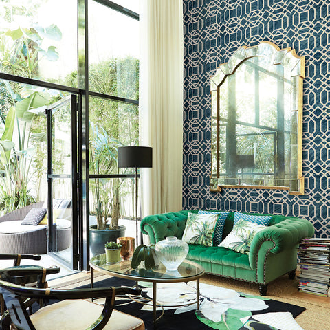 2763-24222 Daphne Blue Trellis Wallpaper