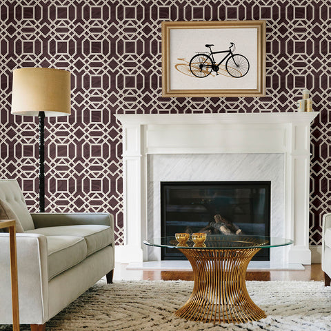 2763-24223 Daphne Maroon Trellis Wallpaper