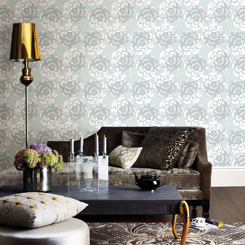2763-24240 Fanciful Silver Floral Wallpaper