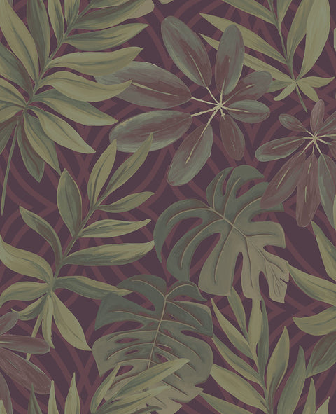 2763-24243 Nocturnum Maroon Leaf Wallpaper