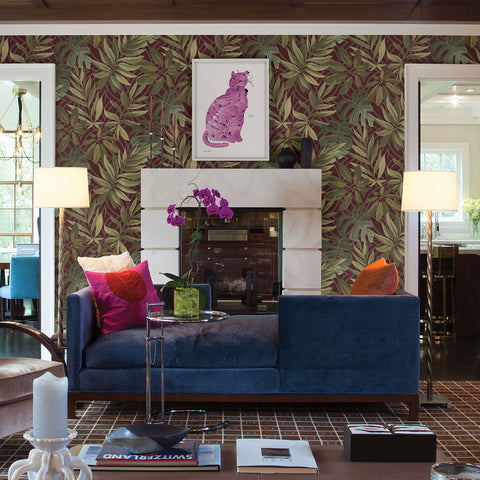 2763-24243 Nocturnum Maroon Leaf Wallpaper