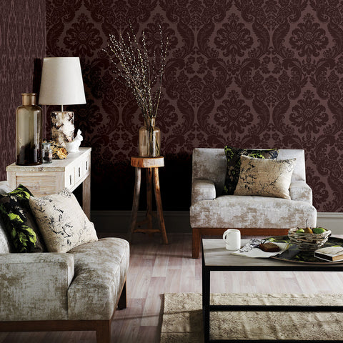 2763-87315 Shadow Merlot Damask Wallpaper
