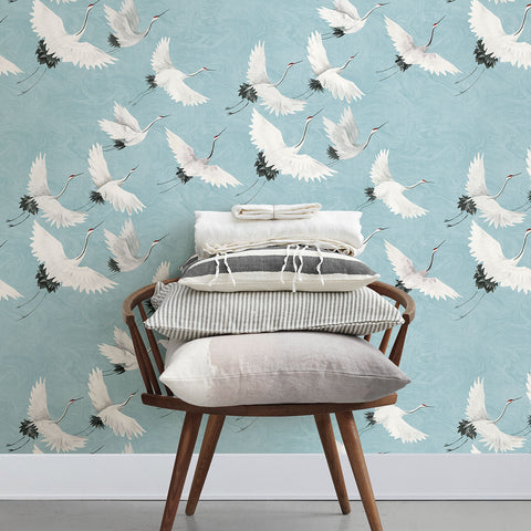 2764-24300 Windsong Blue Crane Wallpaper