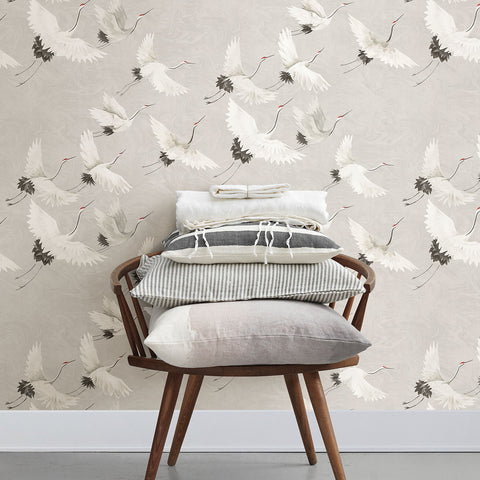 2764-24304 Windsong Grey Crane Wallpaper