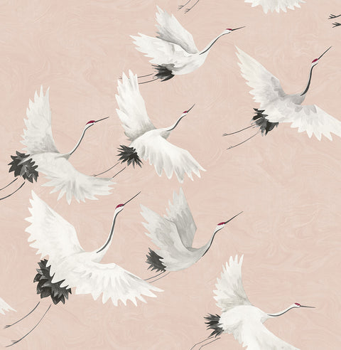 2764-24305 Windsong Pink Crane Wallpaper