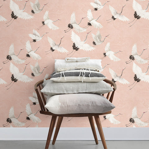 2764-24305 Windsong Pink Crane Wallpaper