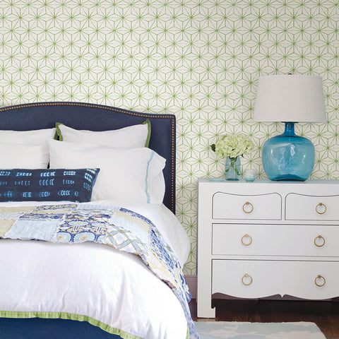2764-24312 Orion Green Geometric Wallpaper