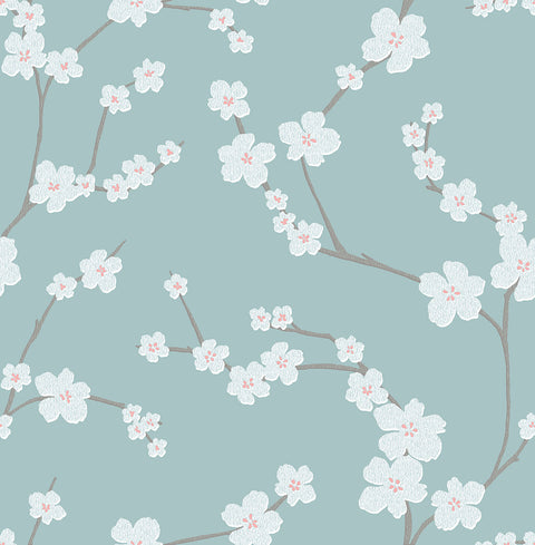 2764-24324 Sakura Turquoise Floral Wallpaper