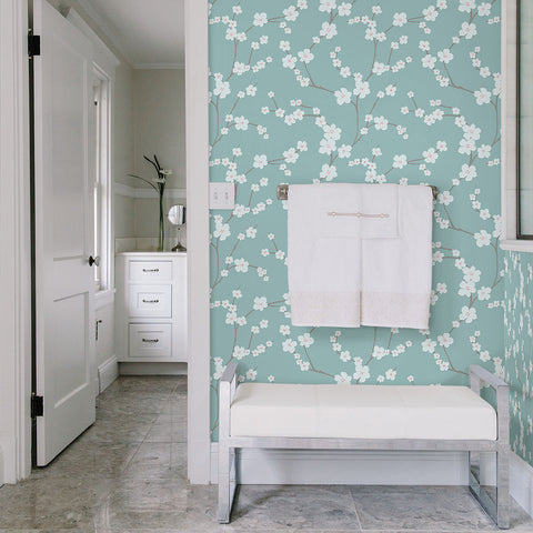 2764-24324 Sakura Turquoise Floral Wallpaper