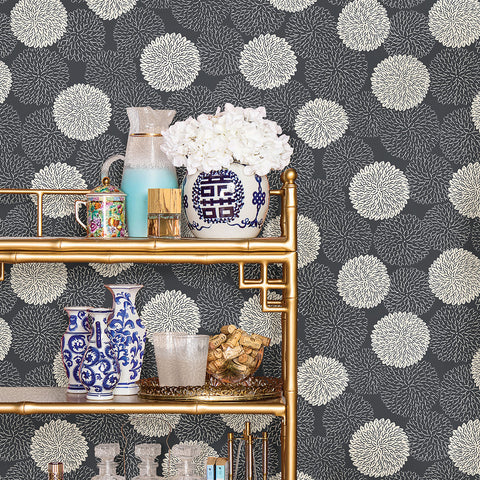 2764-24327 Blithe Charcoal Floral Wallpaper