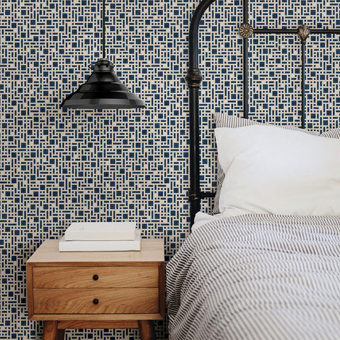 2764-24339 Bento Indigo Geometric Wallpaper