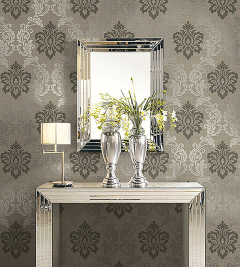 Adela Light Brown Twill Damask Wallpaper