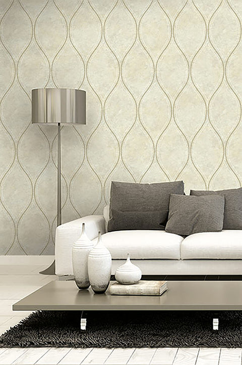 Eira Beige Marble Ogee Wallpaper