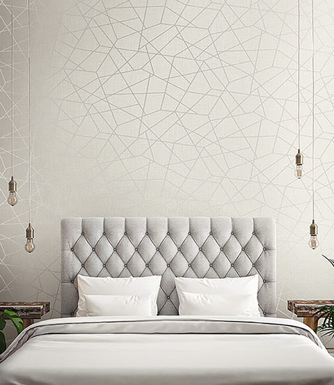 Heath Silver Geometric Linen Wallpaper
