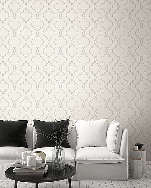 Malo Light Grey Sisal Ogee Wallpaper