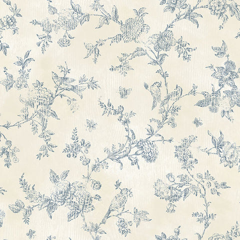Singapore Navy Toile Wallpaper