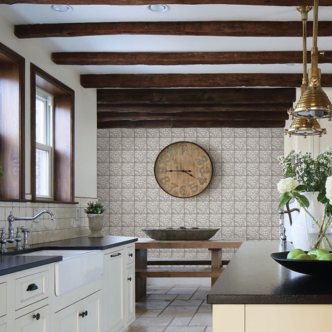 2766-23763 Houston White Tin Tile Wallpaper