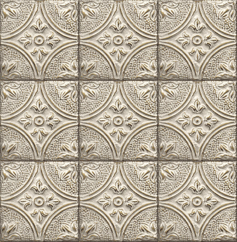 2766-23764 Houston Cream Tin Tile Wallpaper