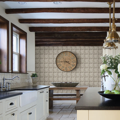2766-23764 Houston Cream Tin Tile Wallpaper