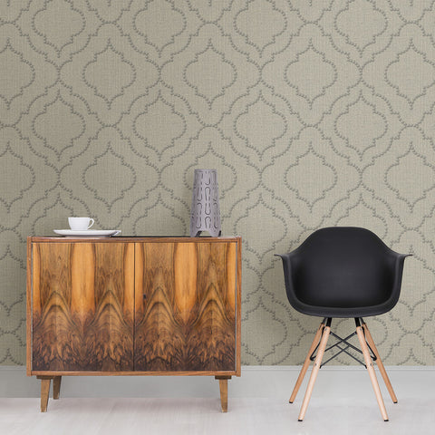 2767-003356 Garett Wheat Quatrefoil Wallpaper