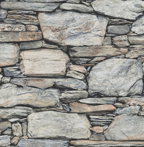 2767-22304 Cobble Light Grey Stone Wall Wallpaper