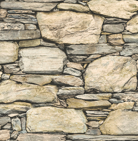 2767-22317 Cobble Neutral Stone Wall Wallpaper