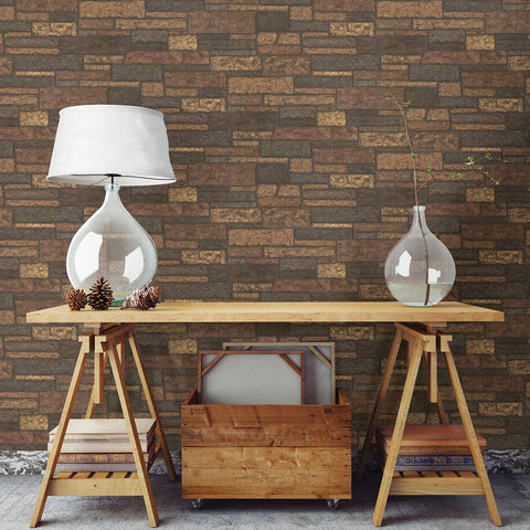 2767-41394 Madeline Brown Stone Texture Wallpaper