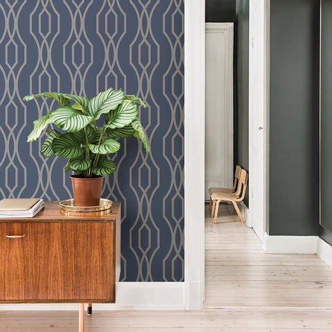 Coventry Blue Trellis Wallpaper