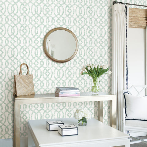 Ethereal Sea Green Trellis Wallpaper