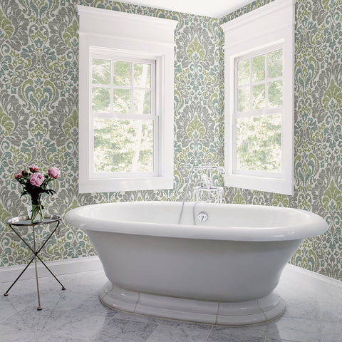 Garden of Eden Green Damask Wallpaper
