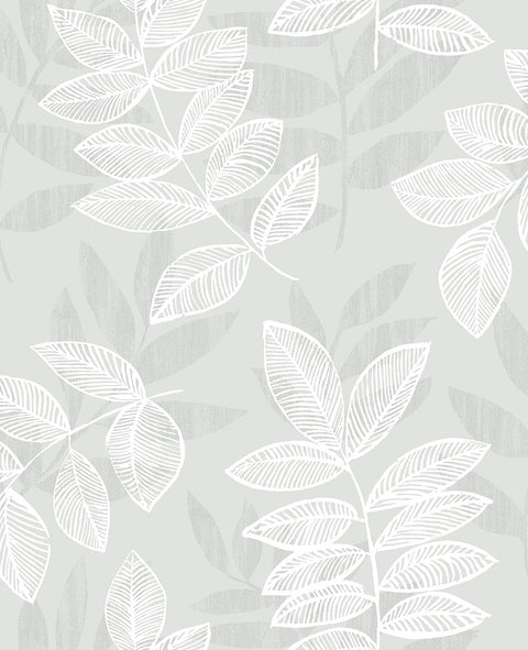 Chimera Silver Flocked Leaf Wallpaper