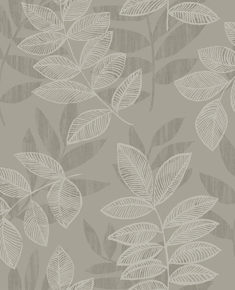 Chimera Platinum Flocked Leaf Wallpaper