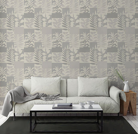 2814-M1383 Hammons Silver Block Botanical Wallpaper
