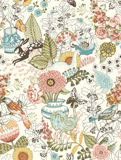 2821-12802 Whimsy Pink Fauna Wallpaper