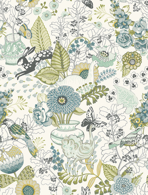 2821-12803 Whimsy Green Fauna Wallpaper