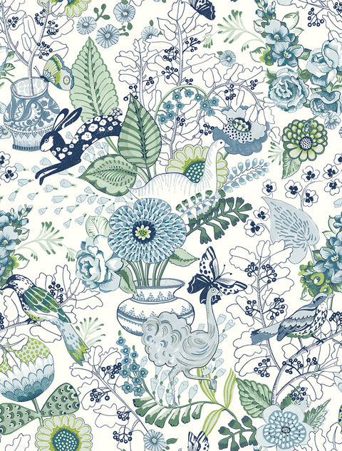 2821-12804 Whimsy Blue Fauna Wallpaper